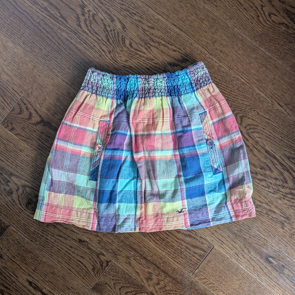 Hollister Pink and Blue Smocked Bubble Mini Skirt